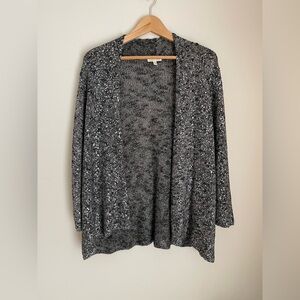 EILEEN FISHER Charcoal Gray and Metallic Silver Open Front Cardigan Size XL